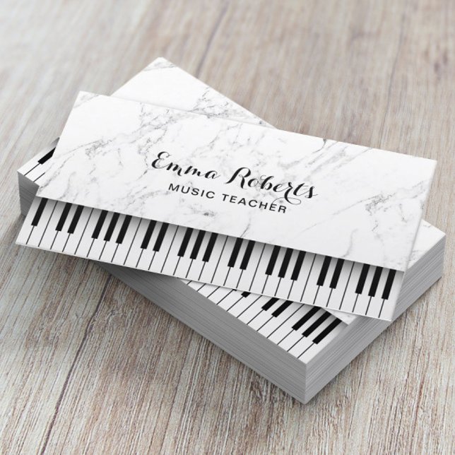 Musiklehrer Piano Schlüssel Eleganter weißer Marmo Visitenkarte (Von Creator hochgeladen)