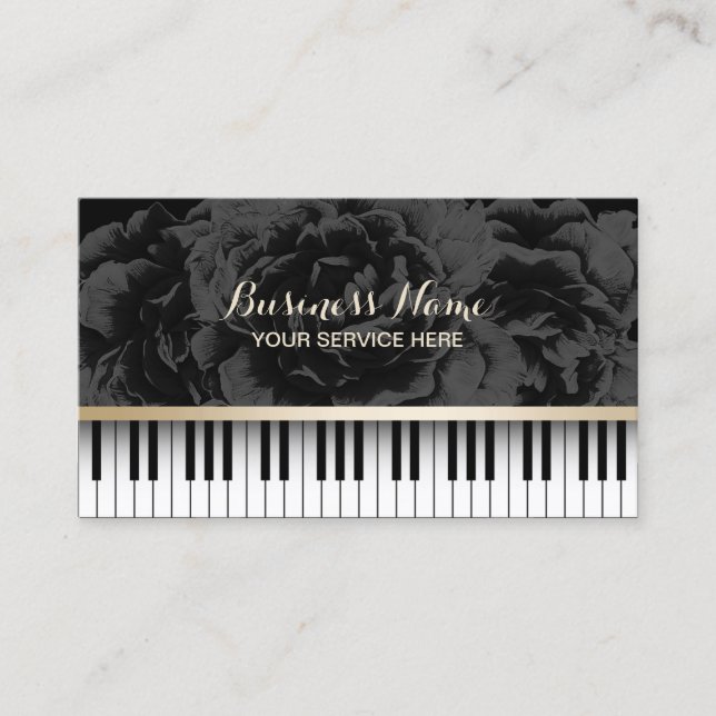 Musiklehrer Piano Schlüssel Elegantes Dark Floral Visitenkarte (Vorderseite)