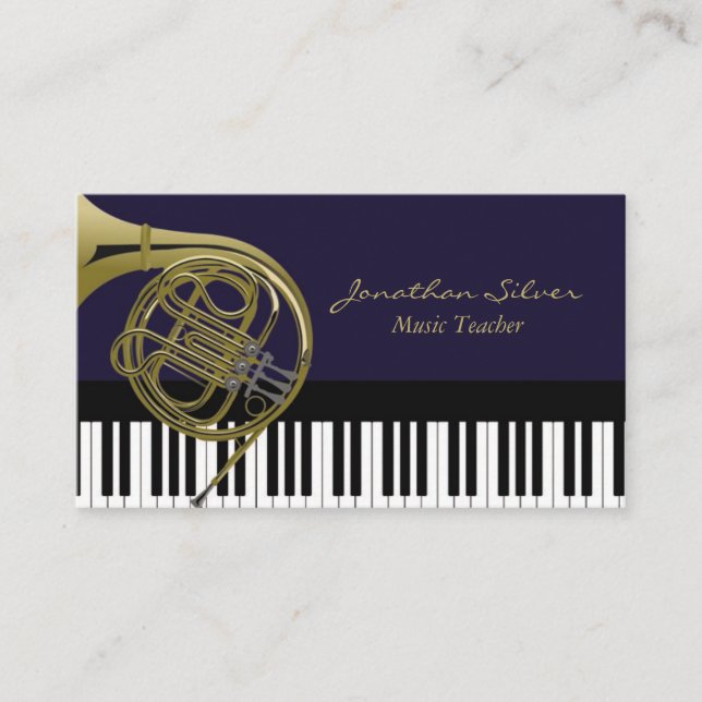 Musiklehrer Piano Schlüssel Französisches Horn Ber Visitenkarte (Vorderseite)