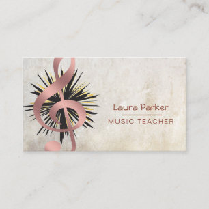Musiklehrer Rose Gold Notenschlüssel Vintage Visitenkarte