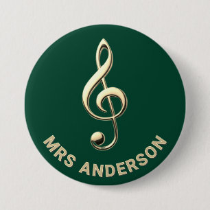Musiklehrer Violinschlüssel Grün Personalisierter  Button