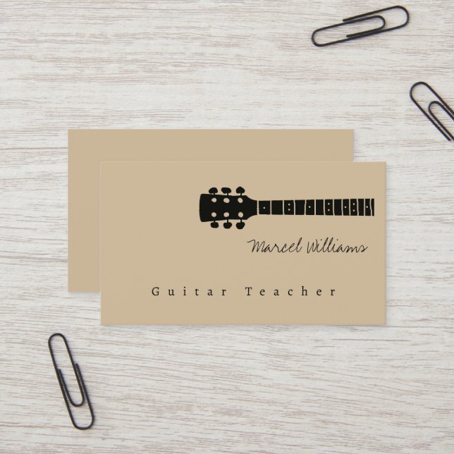 Musiklehrerin Guitar Beige Visitenkarte (Vorderseite/Rückseite Beispiel)