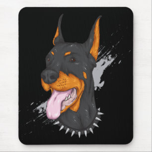 Musikliebender Welpe Cartoon Dobermann Pinscher Mousepad