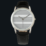 Musikmanuskript-Linien Stilvolle Streifen Schwarz- Armbanduhr<br><div class="desc">Das einfache und auffällige Design dieser schwarz-weiß gestreiften Uhr wird durch das gestreifte Muster des Musikmanuskriptes inspiriert. Die musikalische Armbanduhr ist ein auffälliges Accessoire und ein ideales Geschenk für den stilvollen Musikliebhaber.</div>