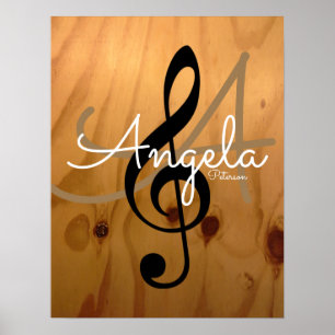 Musikmonogramm auf Holz rustikal und raffiniert Poster