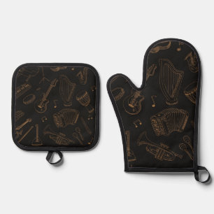 Musikmuster Ofenhandschuh & Topflappen-Set