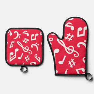 Musikmuster Ofenhandschuh & Topflappen-Set