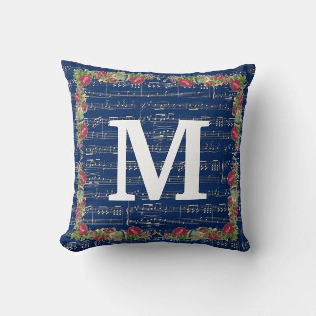 Musiknote-Blumethrow-Kissen 16" x 16" Kissen (Vorderseite)
