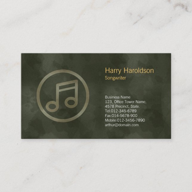 Musiknote Icon Music Songwriter Business Card Visitenkarte (Vorderseite)