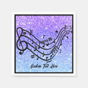 Musiknote Lila Blue Glitzer Sparkle Personalisiere Serviette