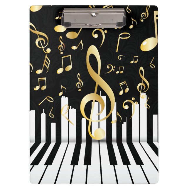 Musiknote Luxury Gold Piano Tasten Klemmbrett (Vorderseite)