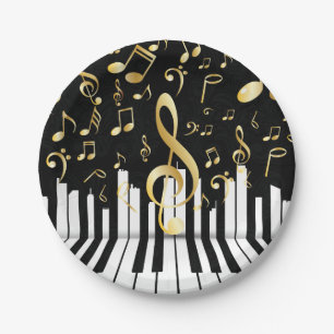 Musiknote Luxury Gold Piano Tasten Pappteller
