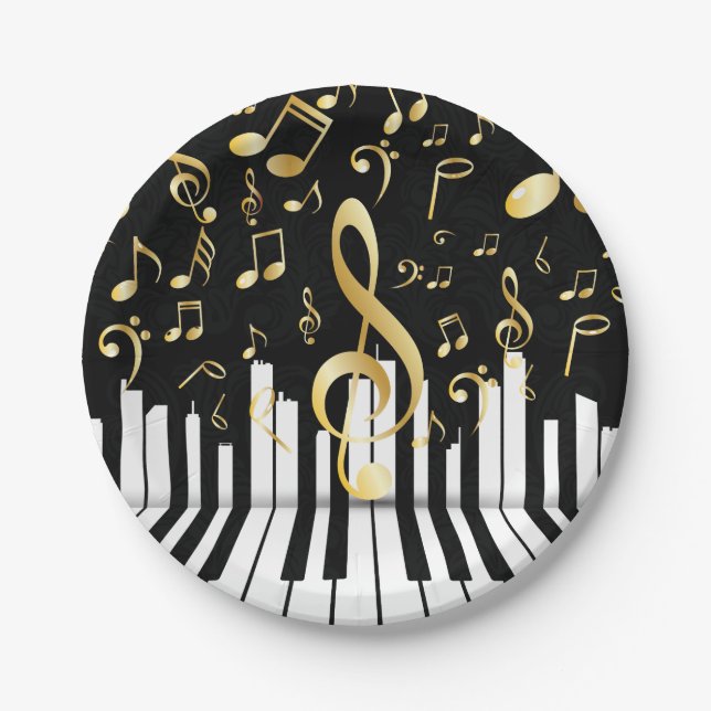 Musiknote Luxury Gold Piano Tasten Pappteller (Vorderseite)
