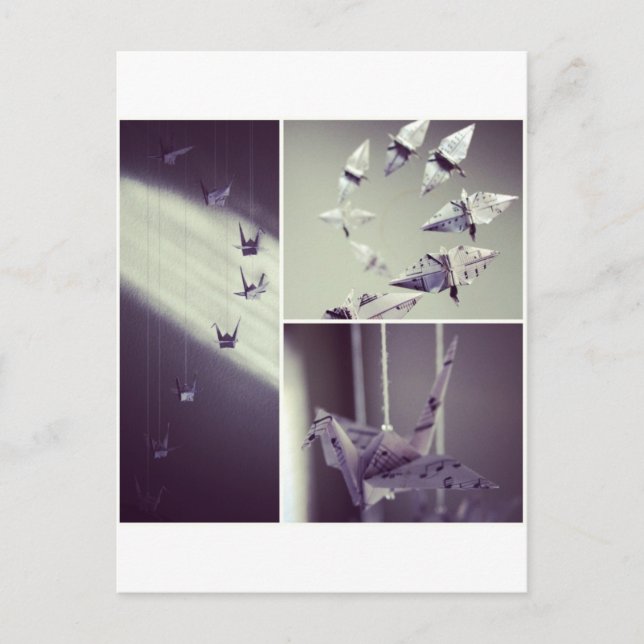Musiknote Origami Crane Mobile Postkarte (Vorderseite)