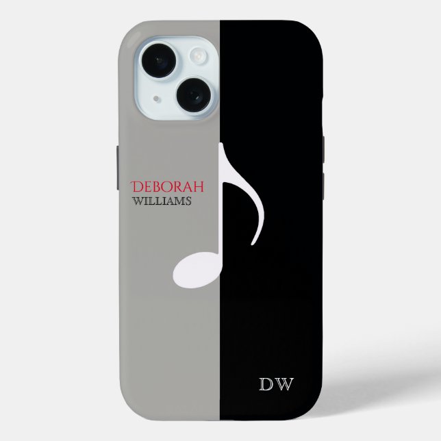 Musiknote Schwarz & Grau modern iPhone 15 Hülle (Rückseite)