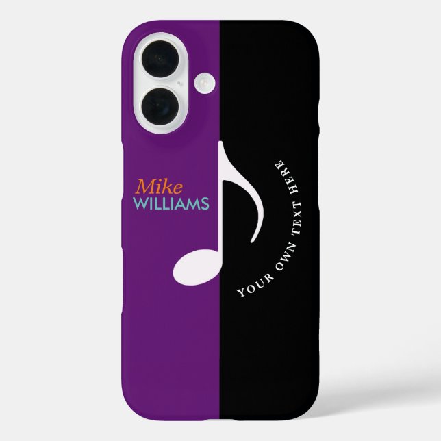 Musiknote ~ schwarz und lila cool iPhone 16 hülle (Rückseite)