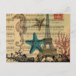 Musiknote Seepferd Seesterne-Paris-Eiffelturm Postkarte