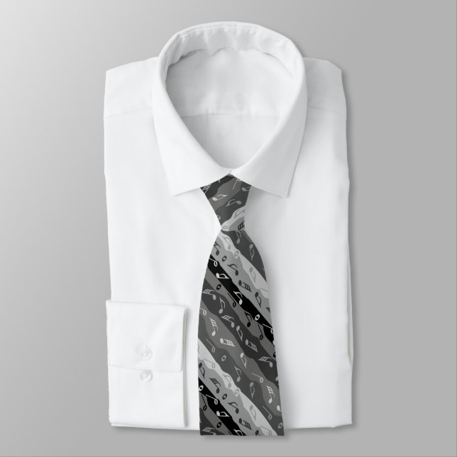 Musiknote Streifen Schwarz und Grau Neck Tie Krawatte (Gebunden)