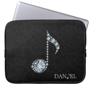 Musiknote Weiße Diamanten auf Schwarz Laptopschutzhülle