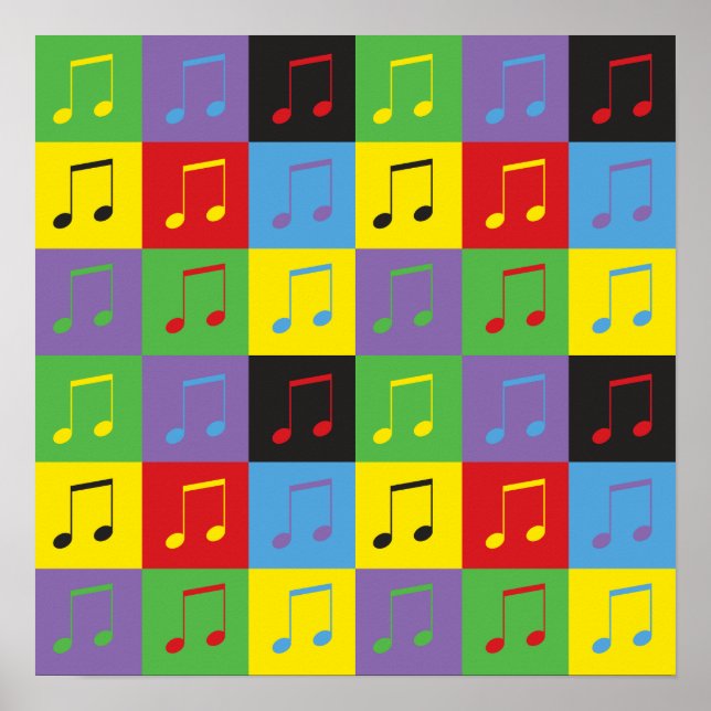 Musiknoten 8. Pop Art Pattern Poster (Vorne)