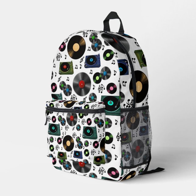 Musiknoten, Album und Player Bedruckter Rucksack (Rückseitige Ecke Rechts)