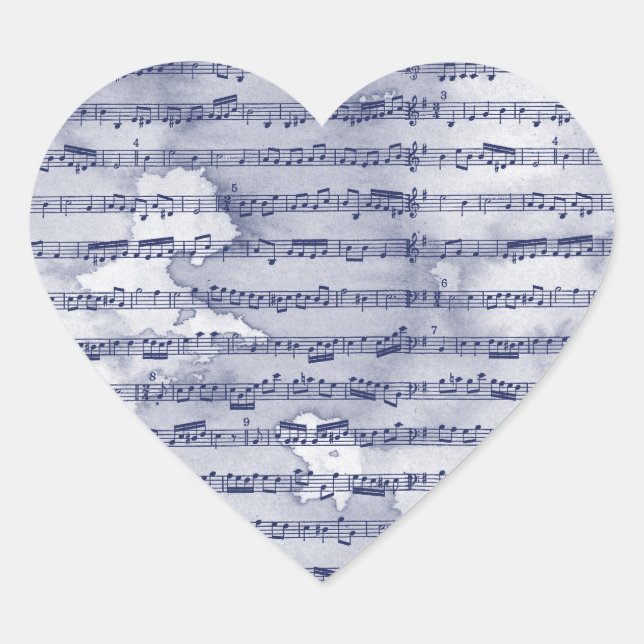 Musiknoten Aquarell Herz-Aufkleber (Vorderseite)