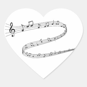 Musiknoten auf Curvy Lines Herz-Aufkleber