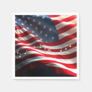 Musiknoten auf einer amerikanischen Flagge schwimm Serviette