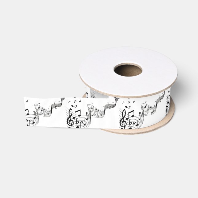 Musiknoten auf Silber Ripsband (Spule)