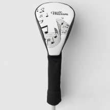 Musiknoten auf Weiß mit Name Golfkopfabdeckung