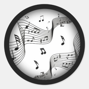 Musiknoten auf Weiß  Runder Aufkleber