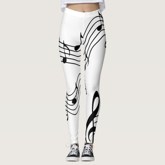 Musiknoten B&W Yoga Pilates Hot Pants Leggings (Vorderseite)