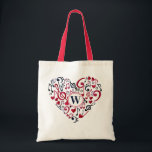Musiknoten Clefs Musical Liebe Heft Monogram Tragetasche<br><div class="desc">Watercolor Herzdesign mit Musiknoten und Noten in dunkelblau und rot mit Herz und ein individualisierbares Monogramm für ein personalisiertes Geschenk für Musiker,  Musiklehrer,  Chorlehrer oder einfach nur Musikliebhaber.</div>