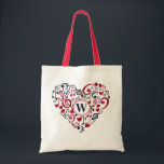 Musiknoten Clefs Musical Liebe Heft Monogram Tragetasche<br><div class="desc">Watercolor Herzdesign mit Musiknoten und Noten in dunkelblau und rot mit Herz und ein individualisierbares Monogramm für ein personalisiertes Geschenk für Musiker,  Musiklehrer,  Chorlehrer oder einfach nur Musikliebhaber.</div>