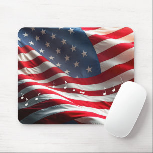Musiknoten, die auf einer amerikanischen Flagge sc Mousepad