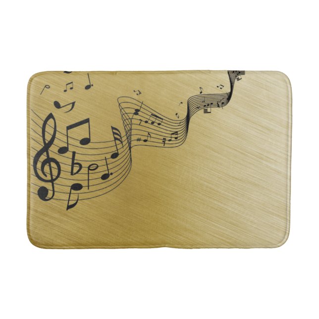 Musiknoten Gold gebürstet Badematte (Vorderseite)