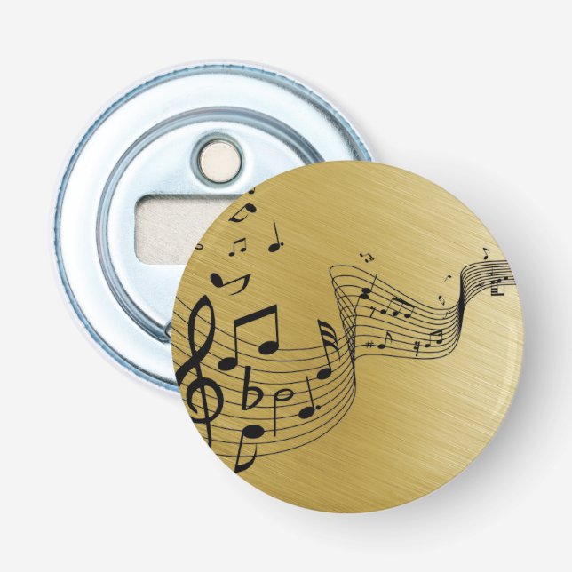 Musiknoten Gold gebürstet Flaschenöffner (Vorderseite)