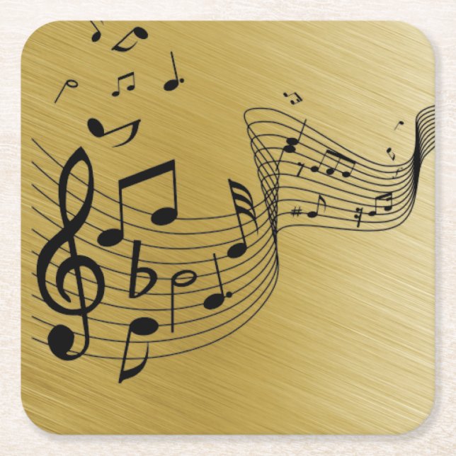 Musiknoten Gold gebürstet Rechteckiger Pappuntersetzer (Vorderseite)