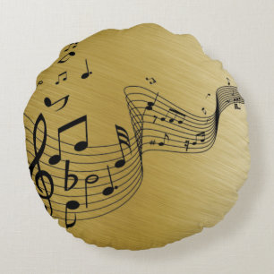 Musiknoten Gold gebürstet Rundes Kissen
