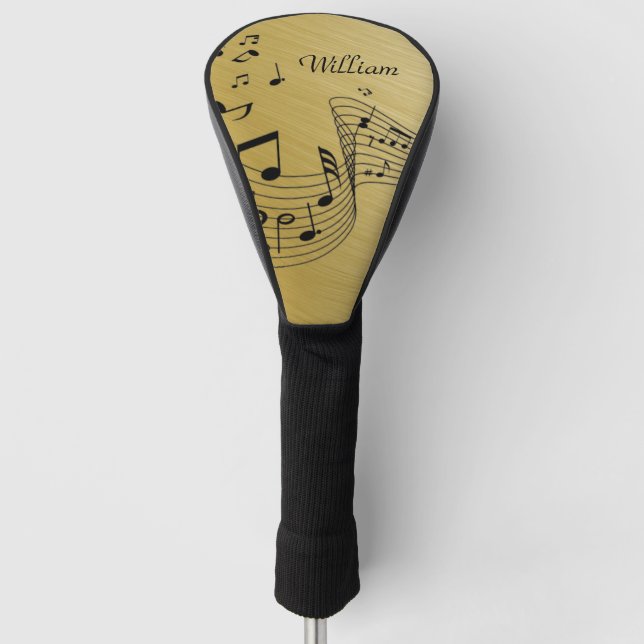 Musiknoten Gold mit Name Golf Head Cover Golf Headcover (Vorderseite)