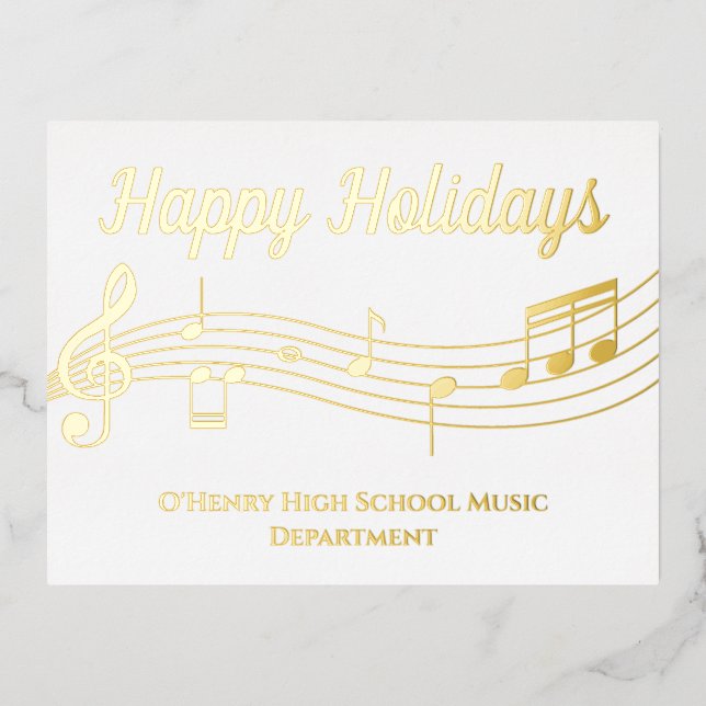 Musiknoten Happy Holidays Gold Foil Postkarte (Vorderseite)