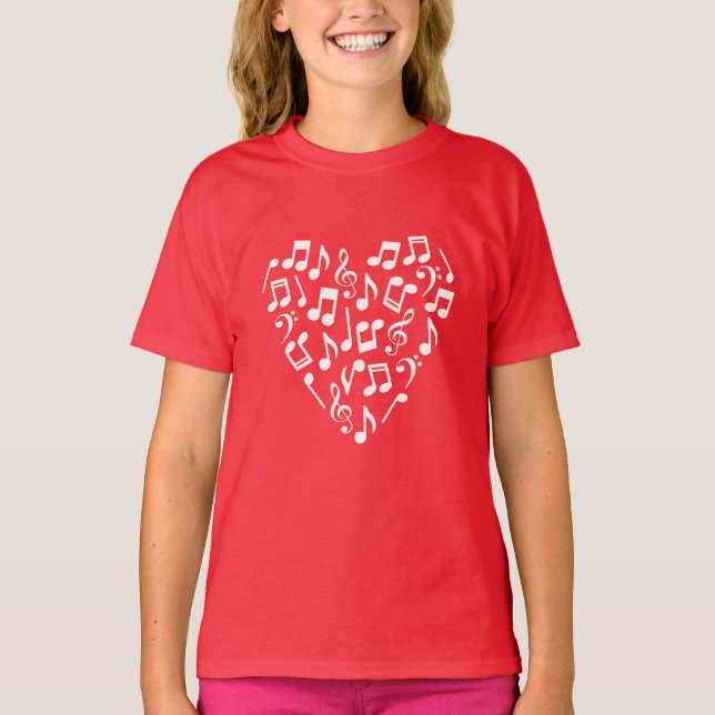 Musiknoten Herzklopfen Shirt (rot und weiß) (Vorderseite)
