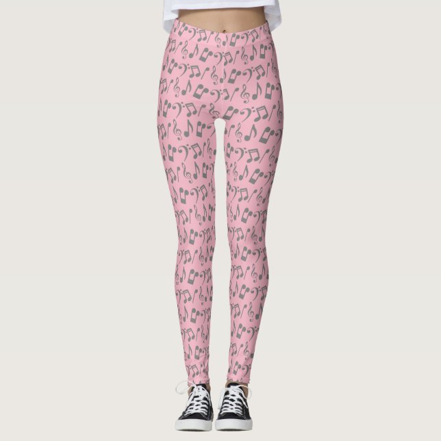 Musiknoten in Rosa und Silber Leggings (Vorderseite)