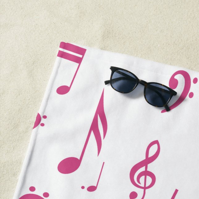 Musiknoten in Rosa und Weiß mit kleinem Clef Strandtuch (Beispiel)