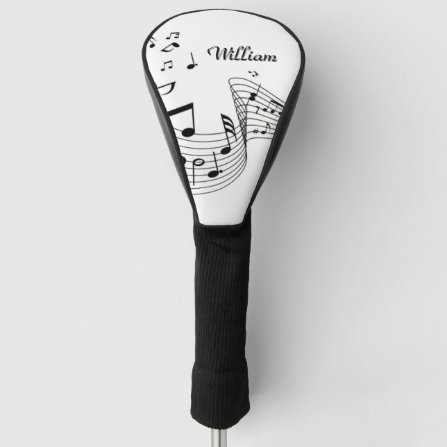 Musiknoten in Weiß mit Name Golf Head Cover Golf Headcover (Vorderseite)