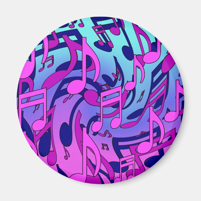 Musiknoten Lebendes rosa blaues Lila Aqua-Muster Magnet (Vorne)