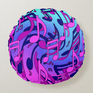 Musiknoten Lebendes rosa blaues Lila Aqua-Muster Rundes Kissen