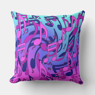 Musiknoten Lebendiges Rosa Blau Lila Aqua Muster Kissen