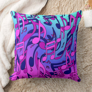 Musiknoten Lebendiges Rosa Blau Lila Aqua Muster Kissen
