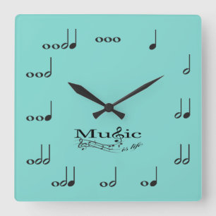 Musiknoten mit Musik ist Leben-Sprichwort Quadratische Wanduhr